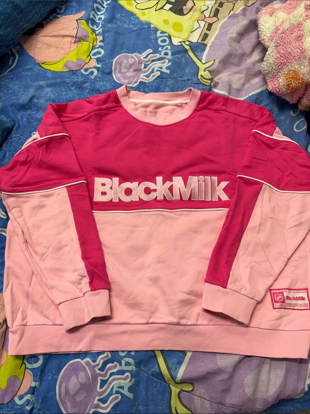 BlackMilk Two-Tone Pink Colorblock Logo Sweatshirt women xl